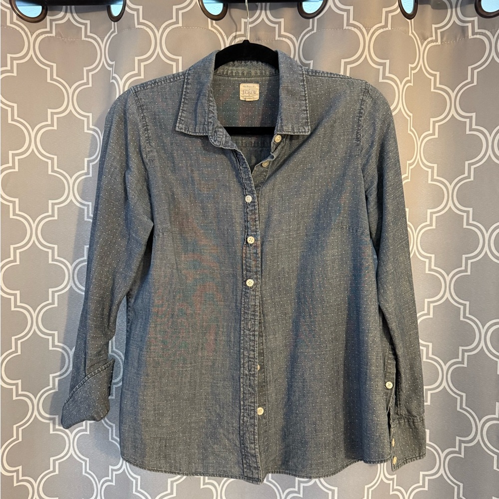 J. Crew Casual Blue Button-Up Chambray Shirt